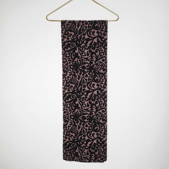 Chocolate Brown Burnout / Flocked Velvet Rectangular Scarf Boho Whimsygoth 68" - Picture 3 of 6